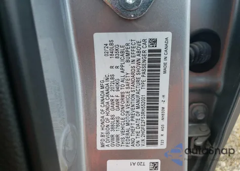 2024 Honda Civic Sport from USA, damaged, VIN 2HGFE2F53RH552001